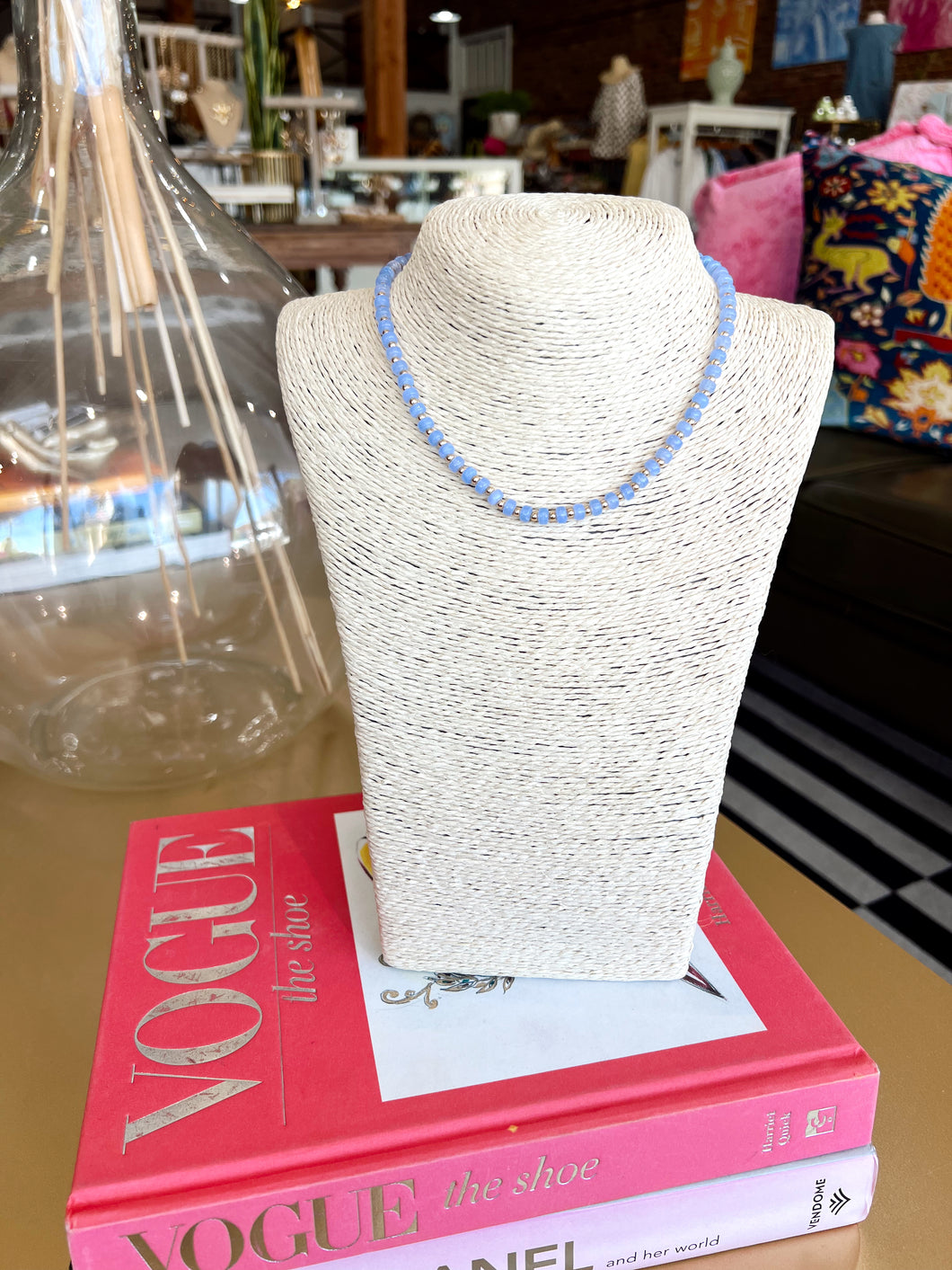 Dainty Glass Beaded Necklace -Blue