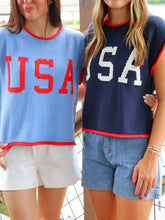 Load image into Gallery viewer, USA Knit Sweater Tank Top- Navy/Red
