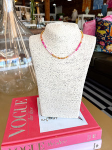 Dainty Glass Beaded Necklace- Pink/Orange