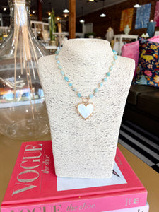 Stone Beaded Heart Necklace- Amazonite