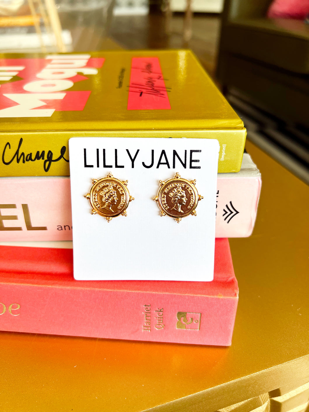Gold Coin Studded Earrings