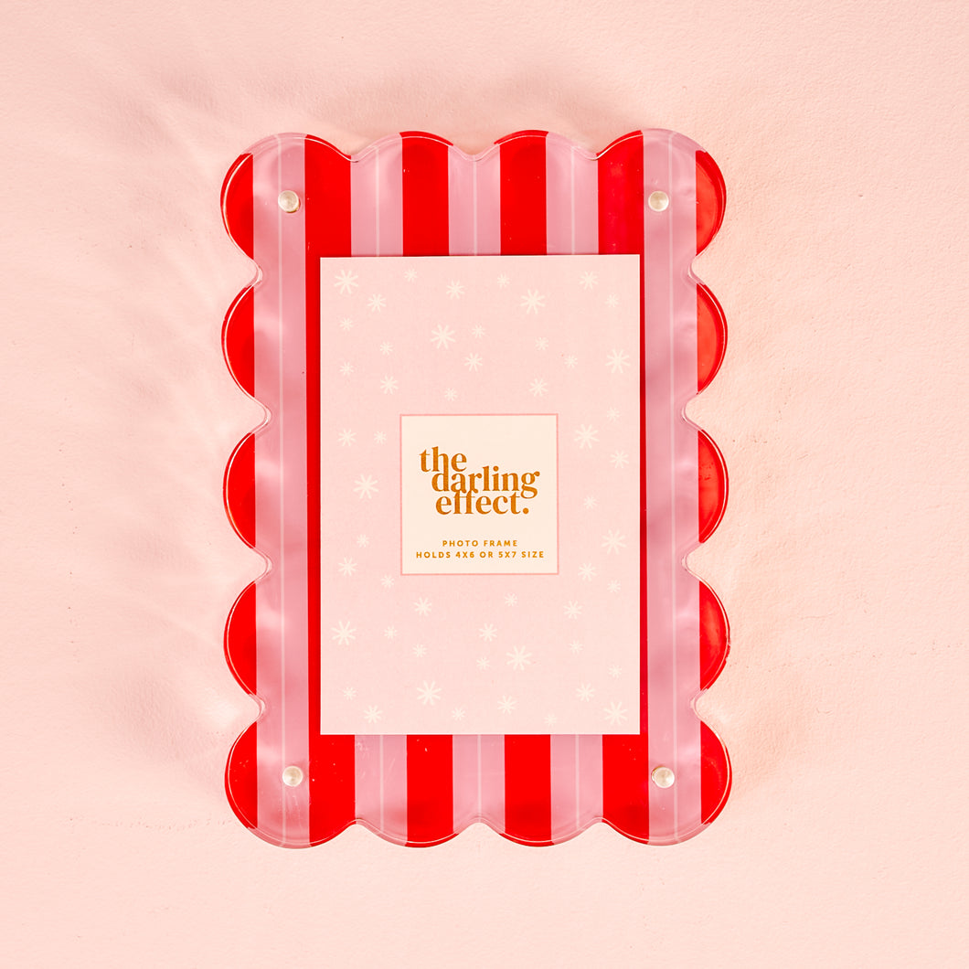 Rectangle Scalloped Acrylic Frame - Peppermint Stripes