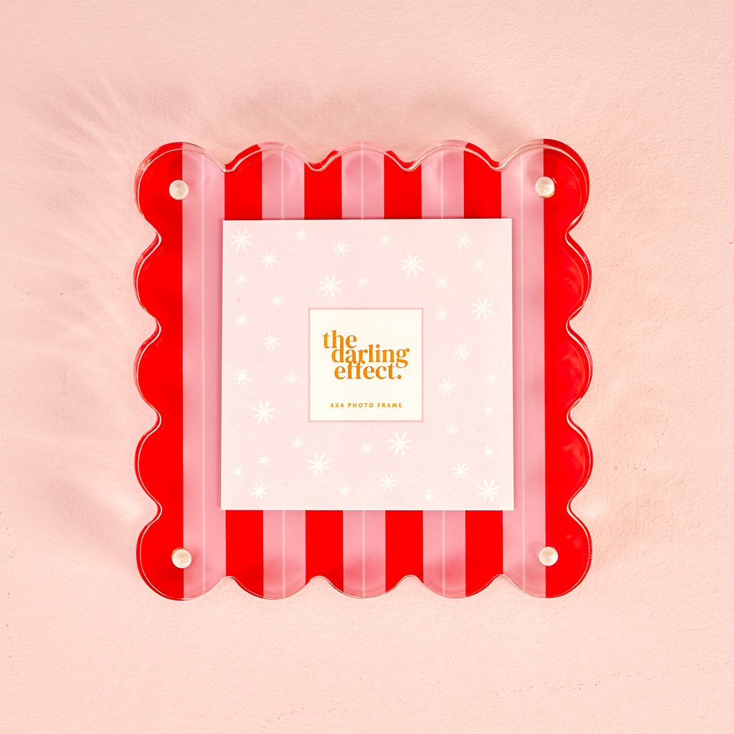 Square Scalloped Acrylic Frame - Peppermint Stripes