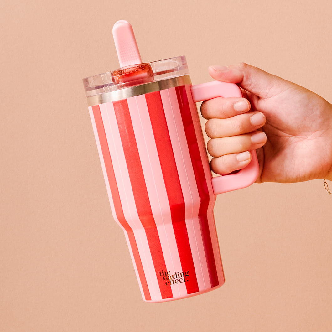 20oz Lifestyle Flip Straw Tumbler - Peppermint Stripes