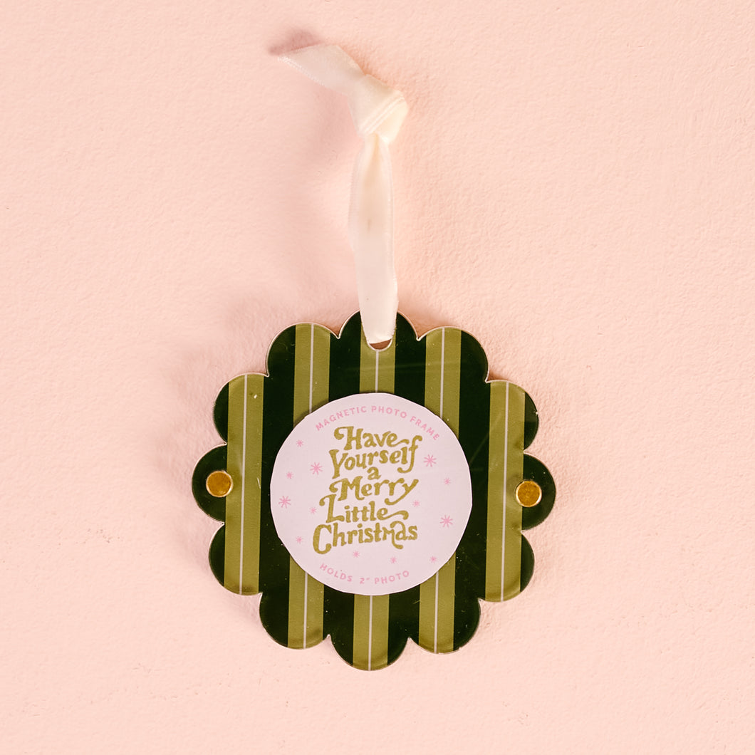 Acrylic Scallop Picture Ornament - Evergreen Stripes