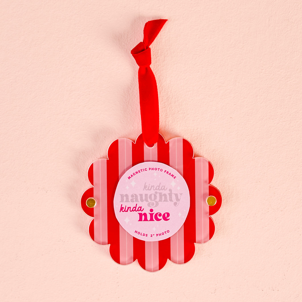 Acrylic Scallop Picture Ornament - Peppermint Stripes