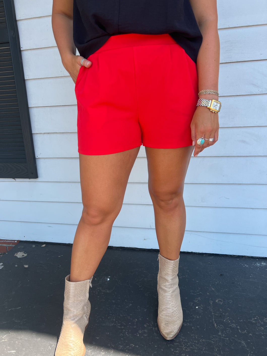 Bowers Elastic Waist Shorts- Red