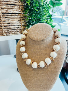 Chunky Wooden Beaded Necklace- Ivory