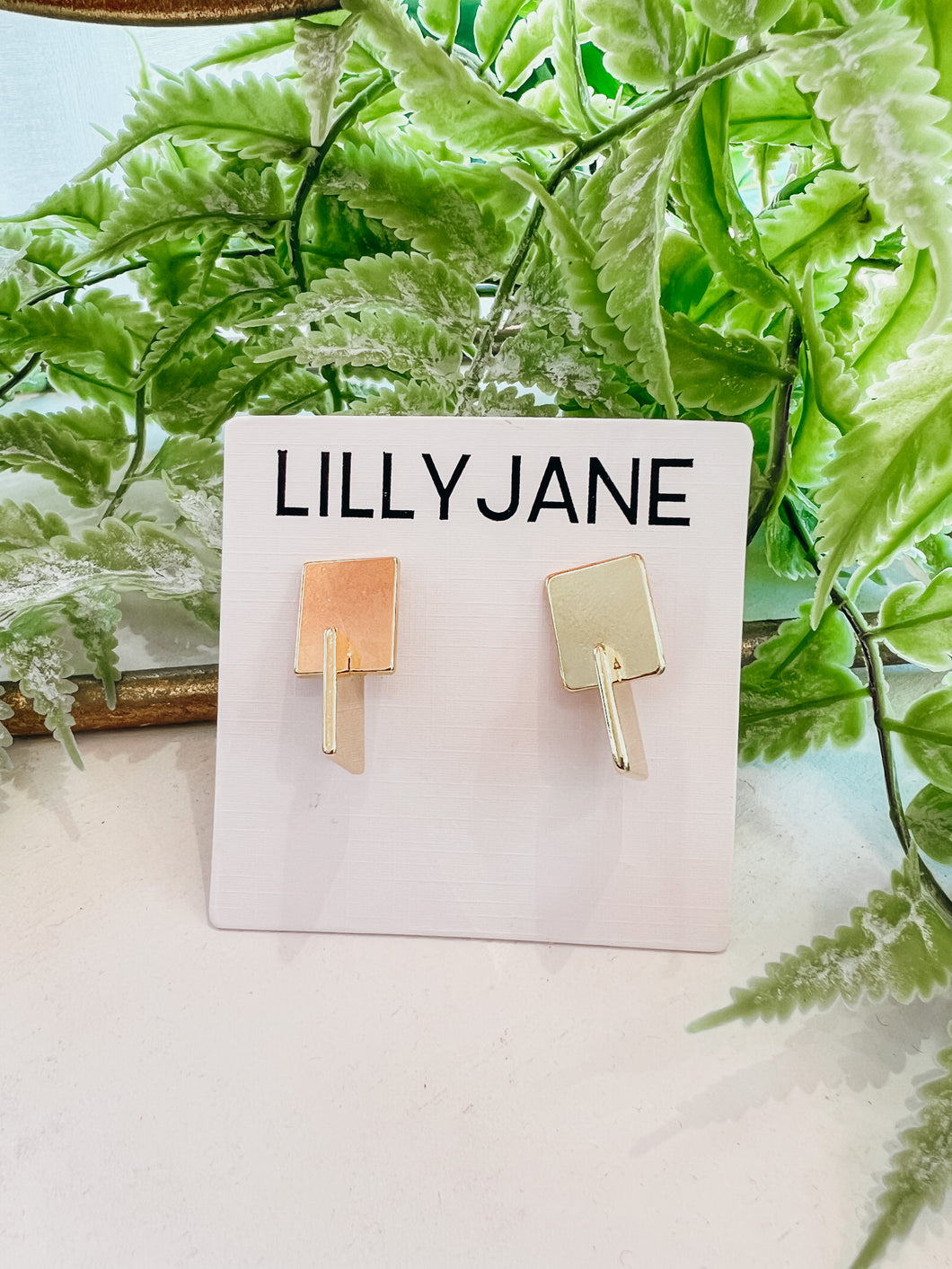 Gold Split Rectangle Earrings