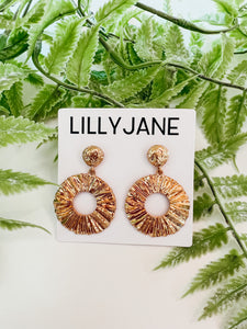 Gold Textured Circle Dangle Earrings