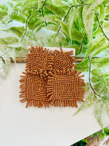Square Seed Bead Earrings- Tan