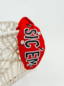 Sic 'Em Seed Bead Headband- Red