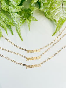 Dainty Gold Mama Script Necklace