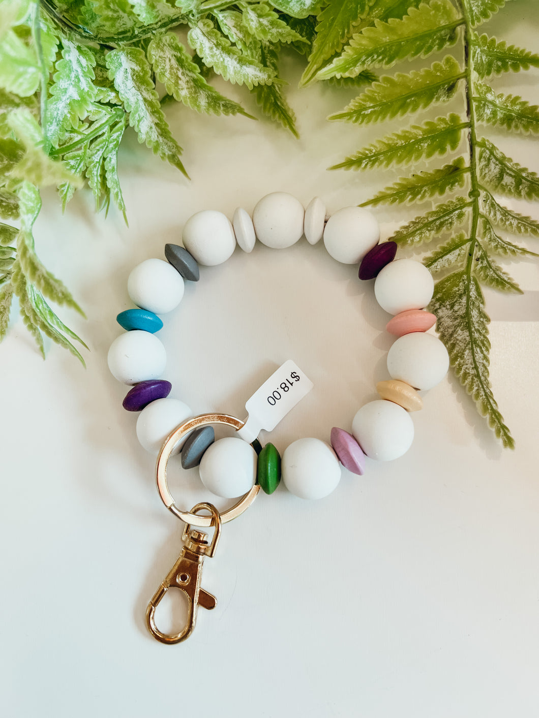 Chunky Ball Bracelet Key Chain- White Multi