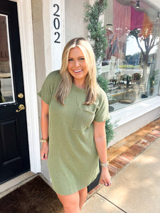 Alivia Everyday Ribbed Dress- Olive Green