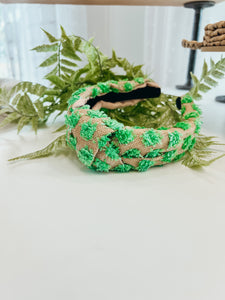 Straw Dotted Headband-Green