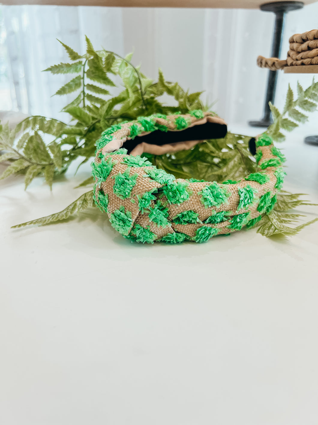 Straw Dotted Headband-Green