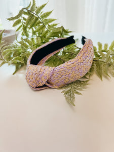 Straw Knotted Headband- Lavender