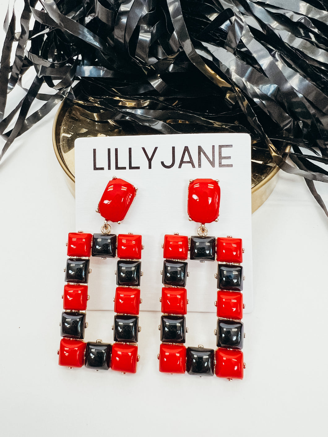 Red & Black Square Earrings