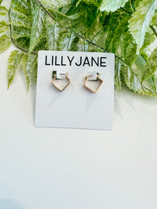 Gold Dainty Textured Square Hoops