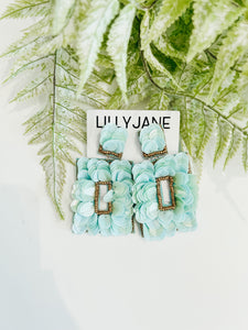 Cotton Candy Sequin Earrings- Sky Blue