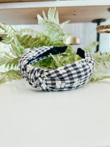 Gingham Daisy Headband - Black