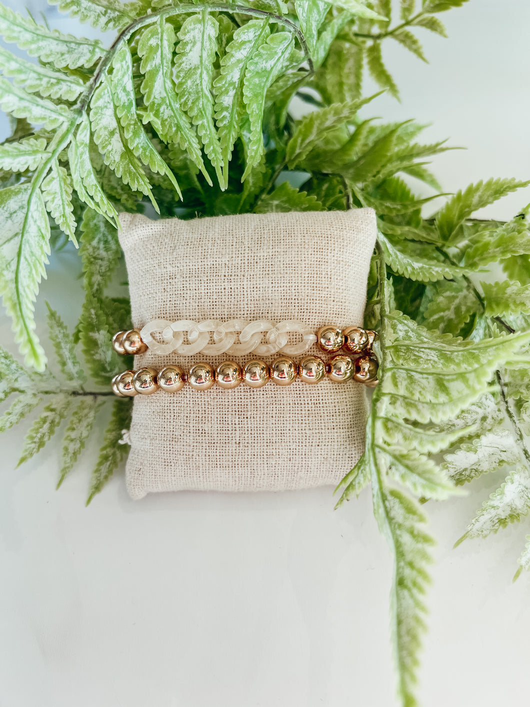 Gold Beaded Acrylic Chain Bracelet Set
