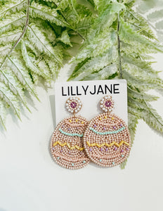 Easter Egg Patterned Seed Bead Earrings - Pink