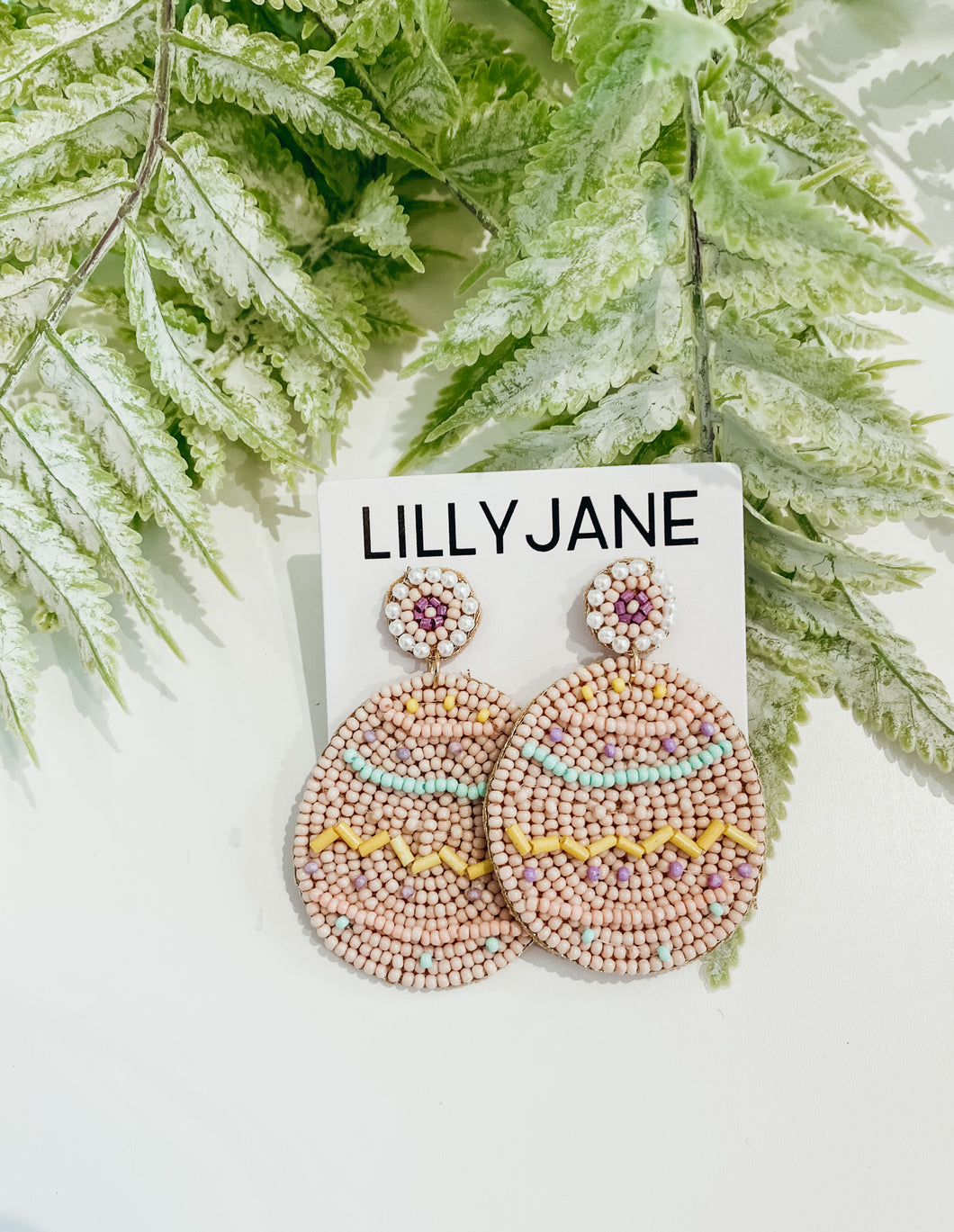 Easter Egg Patterned Seed Bead Earrings - Pink