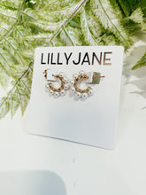 Load image into Gallery viewer, Dainty Gold Pearl Hoops
