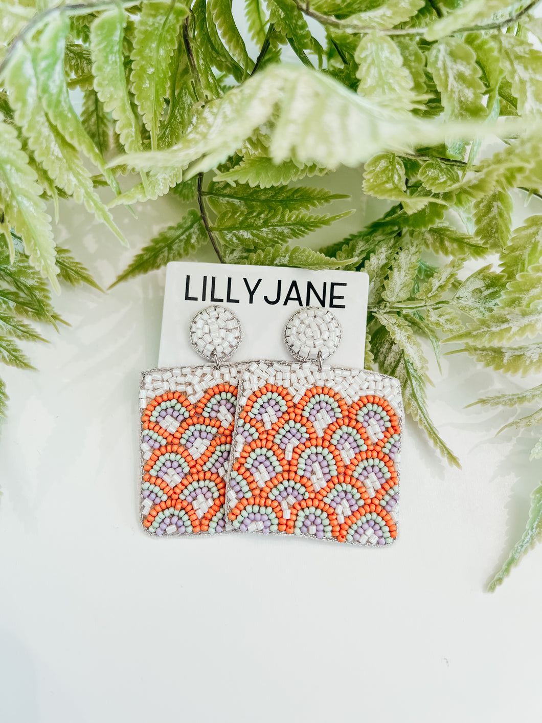 Wave Patterned Seed Bead Earrings- Orange