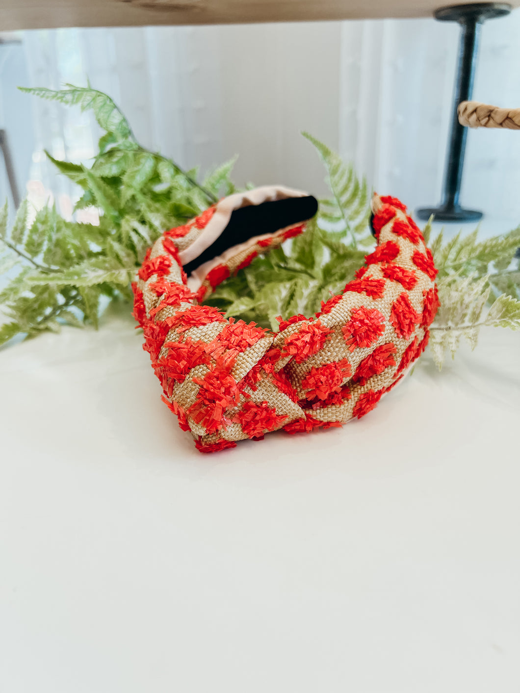 Straw Dotted Headband-Orange