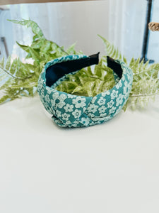 Floral Knotted Headband-Teal