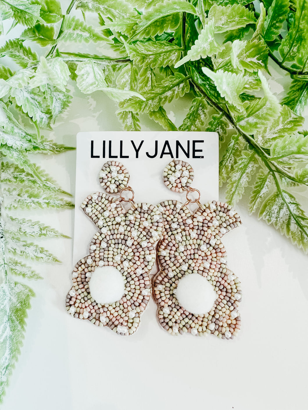 Bunny Cotton Tail Seed Bead Earrings